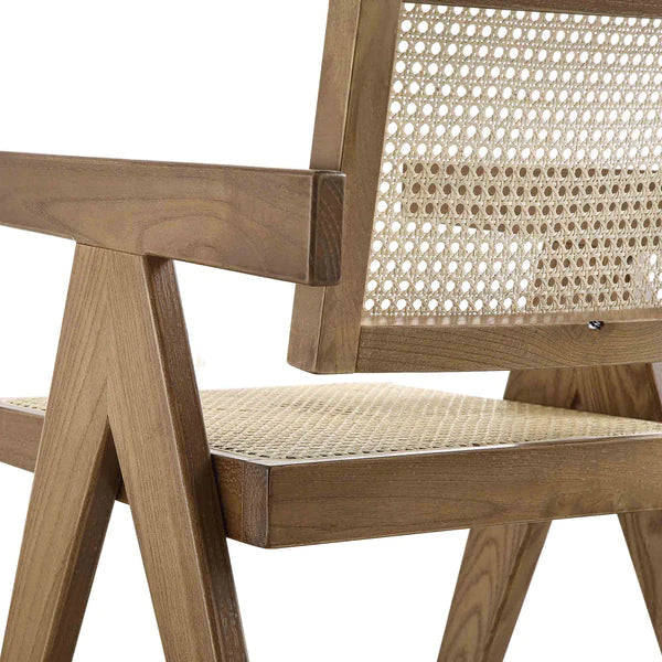 Classic Rattan Solid Wood Arm  Chair - Light Walnut Finish