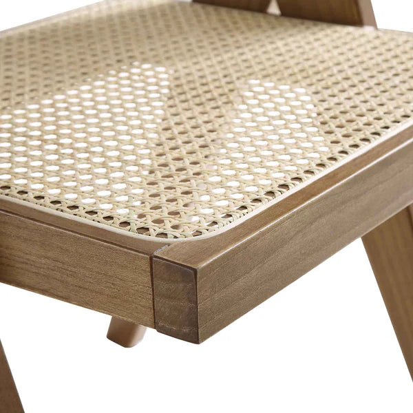 Classic Rattan Solid Wood Arm  Chair - Light Walnut Finish