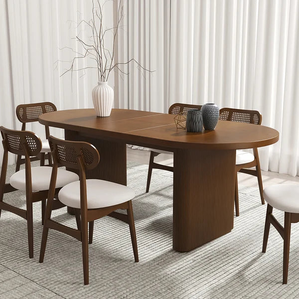 Rattan Modern Solid Acacia Wood Dining Table Set - 4 Seater, 6 Seater - All Sizes
