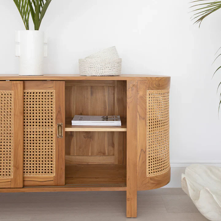 Berlin Teakwood Rattan Sideboard