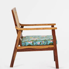Rattan Sheesham Wood Cane Armchair With Floral