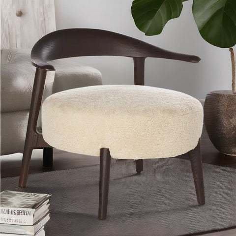 Modern Shearling Texture Wooden Accent Chair