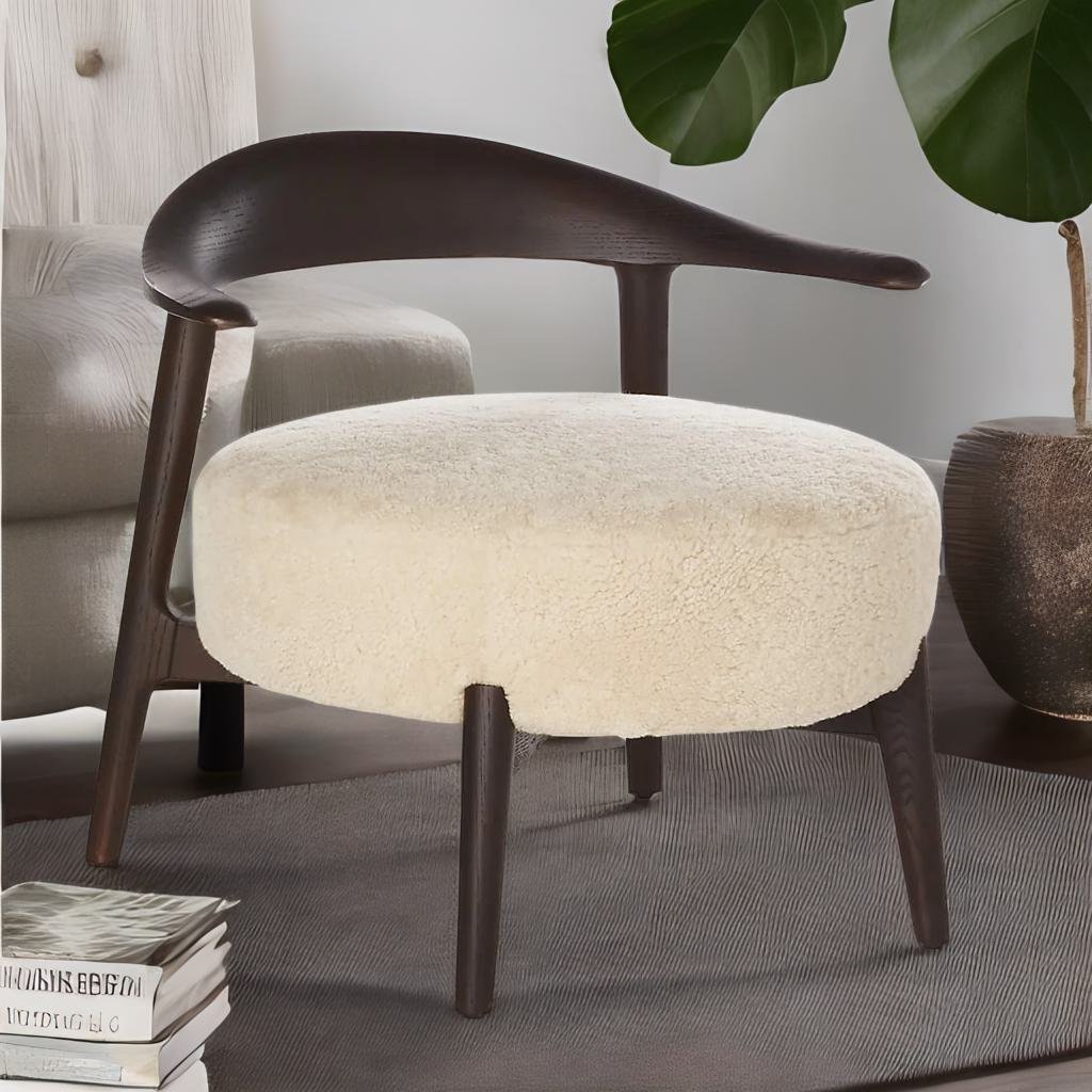 Modern Shearling Texture Wooden Accent Chair
