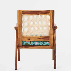 Rattan Sheesham Wood Cane Armchair With Floral