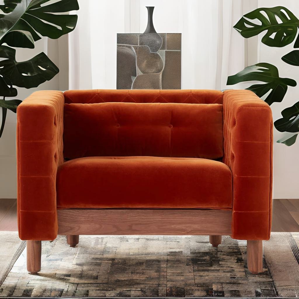 Solid Wood & Velvet Single Seater Accent Chairs