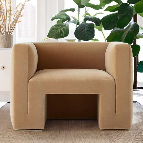 Modern Velvet Lounge Chair Color - Camel
