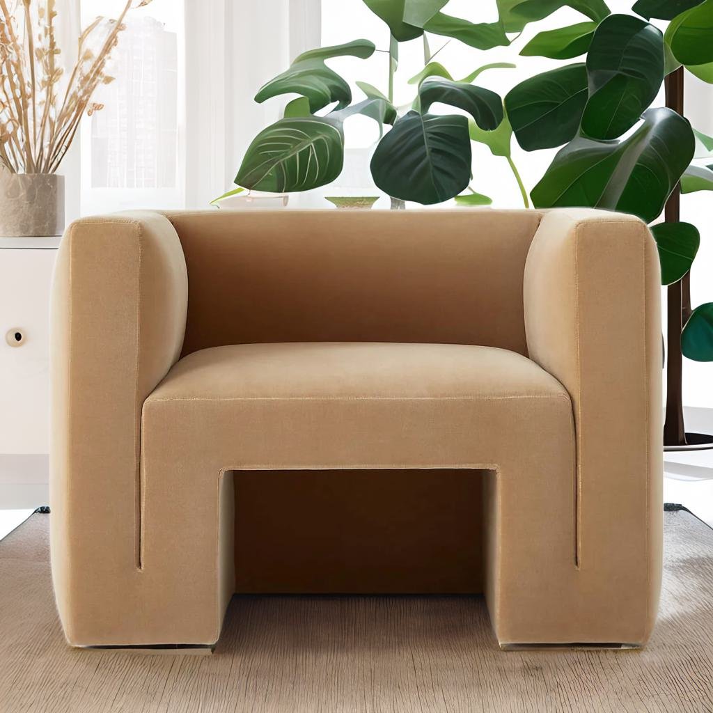 Modern Velvet Lounge Chair Color - Camel