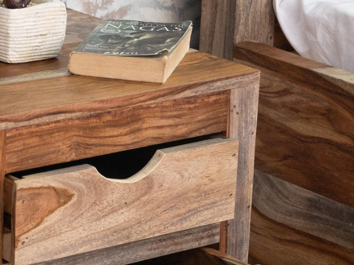 Sheesham Solid Wood 3 Drawer Bedside Table | Matte Finish