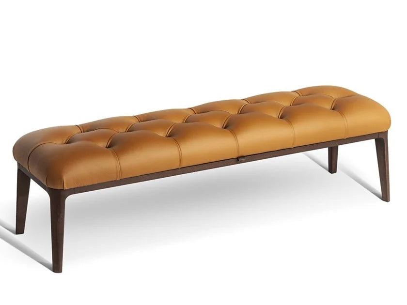 Modern Tufted Upholstered Leather Bench