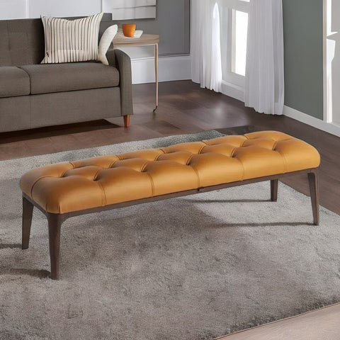 Modern Tufted Upholstered Leather Bench