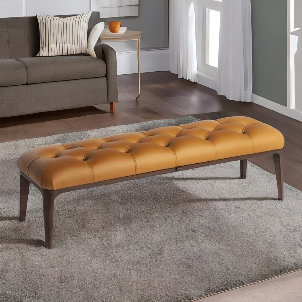 Modern Tufted Upholstered Leather Bench