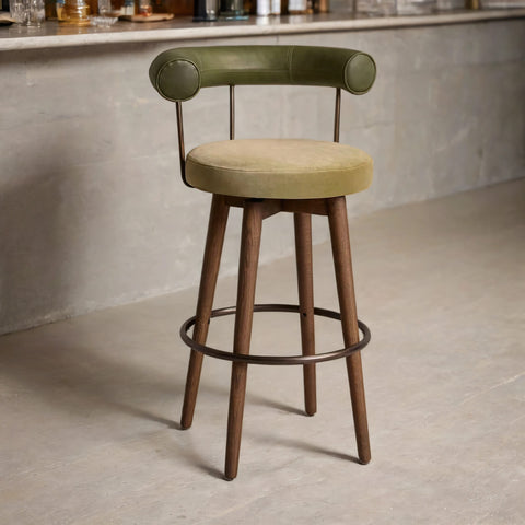 Andro Leather And Velvet Barstool