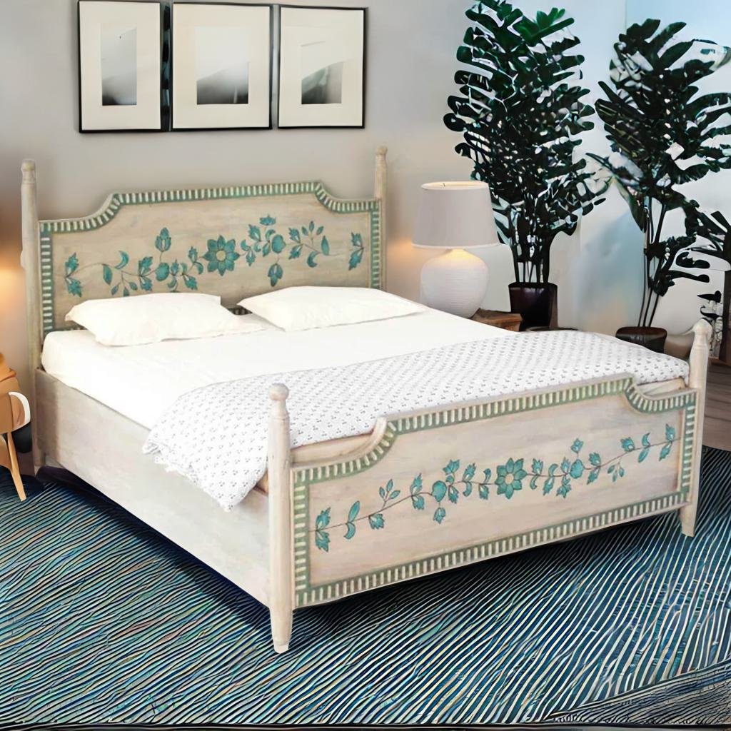 Jaipuri Hand Painted Solid Wood Bed – All Sizes