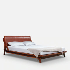 Elite Leather Upholstered Bed In Sheesham Wood - All Sizes
