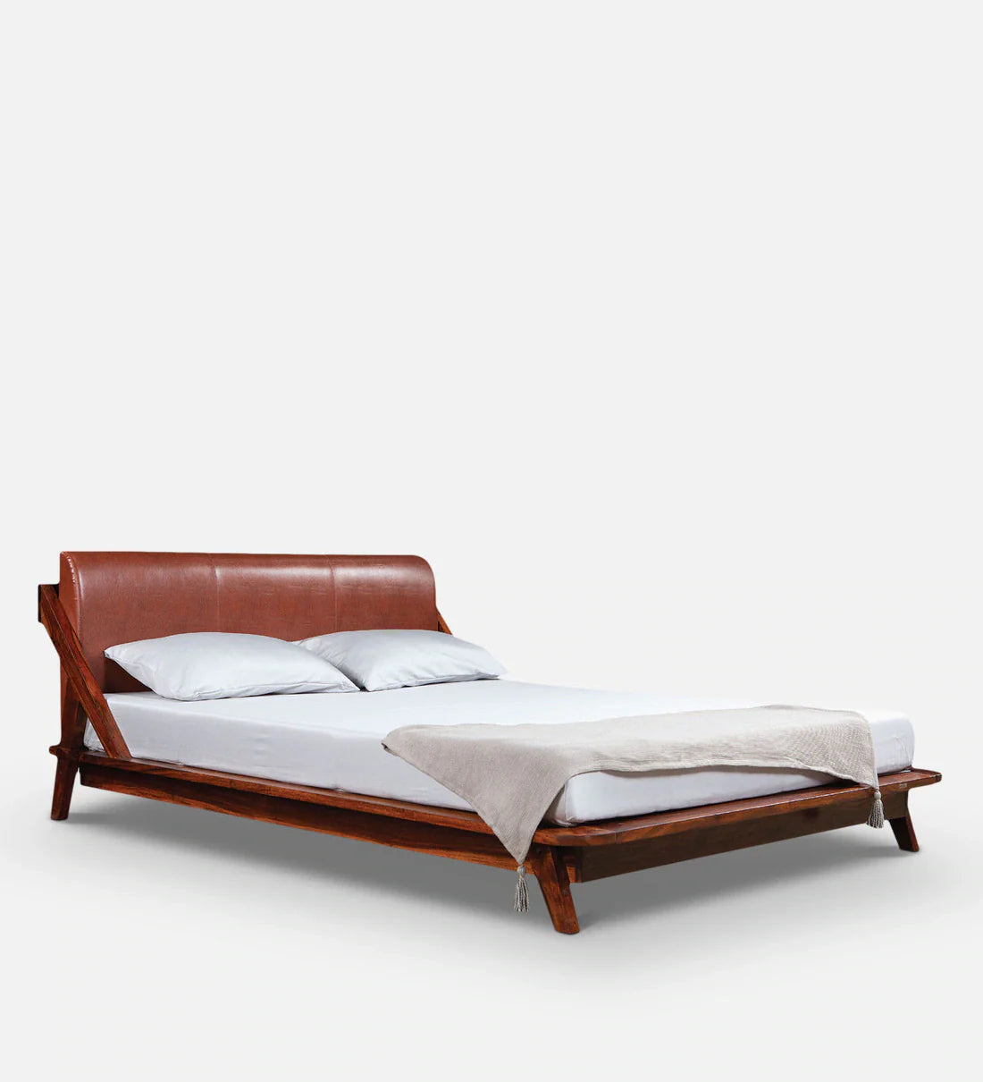 Elite Leather Upholstered Bed In Sheesham Wood - All Sizes