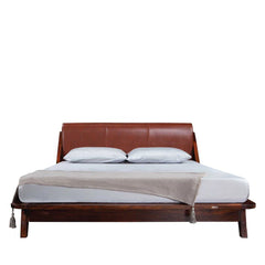 Elite Leather Upholstered Bed In Sheesham Wood - All Sizes
