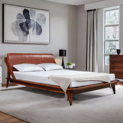 Elite Leather Upholstered Bed In Sheesham Wood - All Sizes
