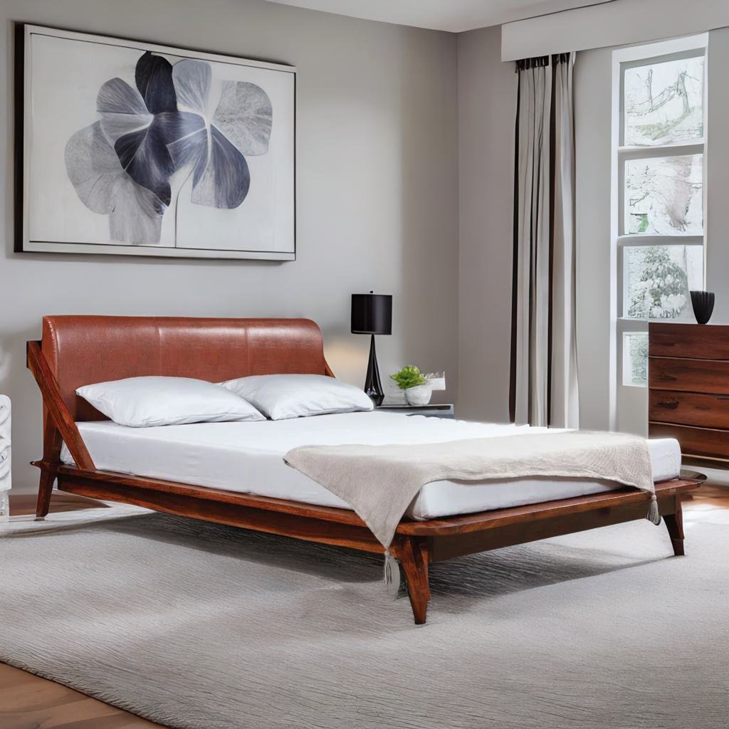 Elite Leather Upholstered Bed In Sheesham Wood - All Sizes