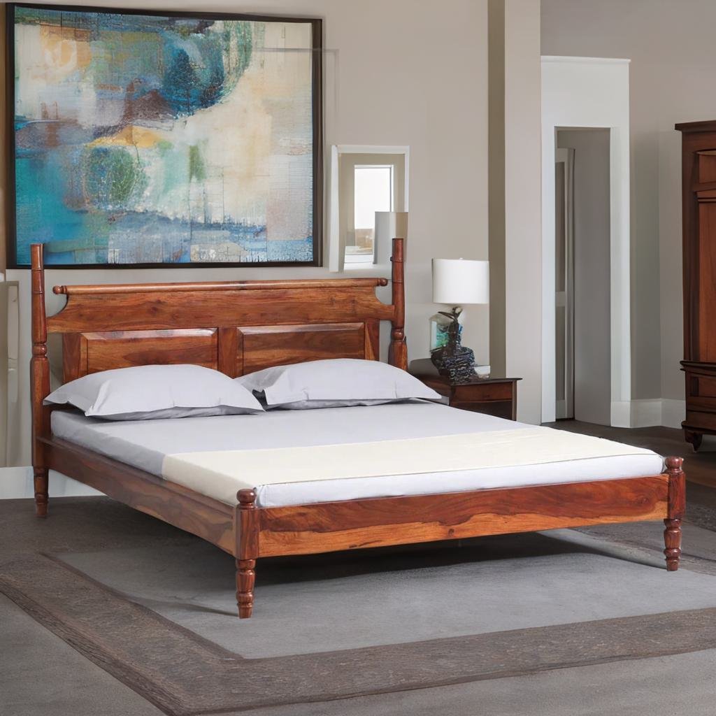 Rao Traditional Sheesham Wood Bed In Honey Finish- All Sizes