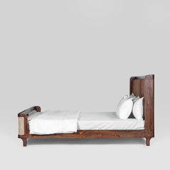 Classic Rattan Solid Wood Bed With Cane and Upholstery - All Sizes