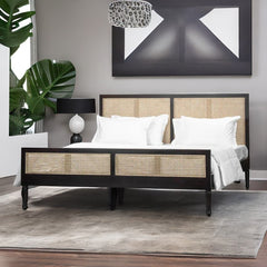 Classic Sheesham Wood Bed With Handwoven Cane - All Sizes