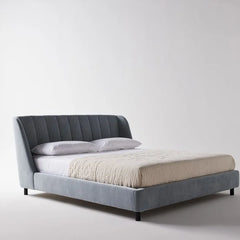 Antalya Modern Fluted Velvet Upholstered Bed In Grey - All Sizes