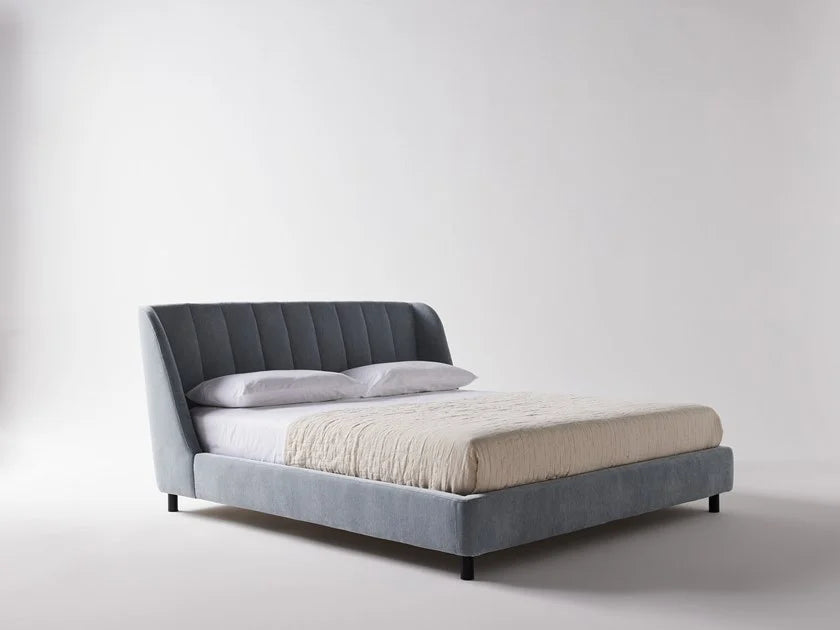 Antalya Modern Fluted Velvet Upholstered Bed In Grey - All Sizes