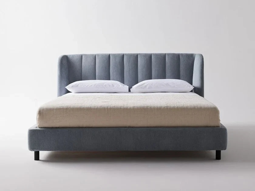Antalya Modern Fluted Velvet Upholstered Bed In Grey - All Sizes