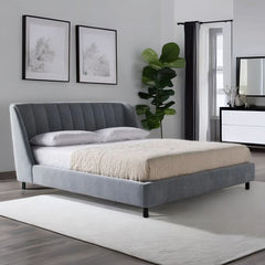 Antalya Modern Fluted Velvet Upholstered Bed In Grey - All Sizes