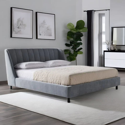 Antalya Modern Fluted Velvet Upholstered Bed In Grey - All Sizes