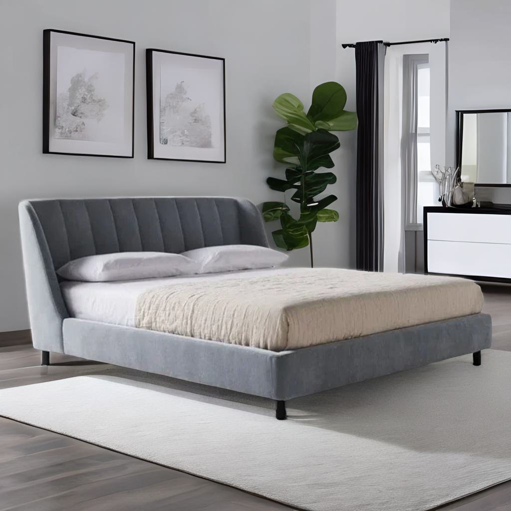 Antalya Modern Fluted Velvet Upholstered Bed In Grey - All Sizes
