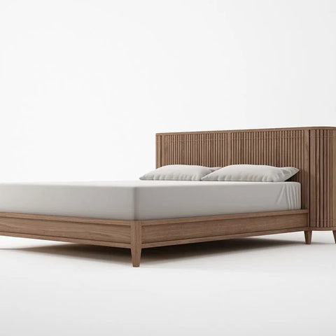 Juniper Designer Fluted Solid Wood Bed With Headboard Storage- All Sizes
