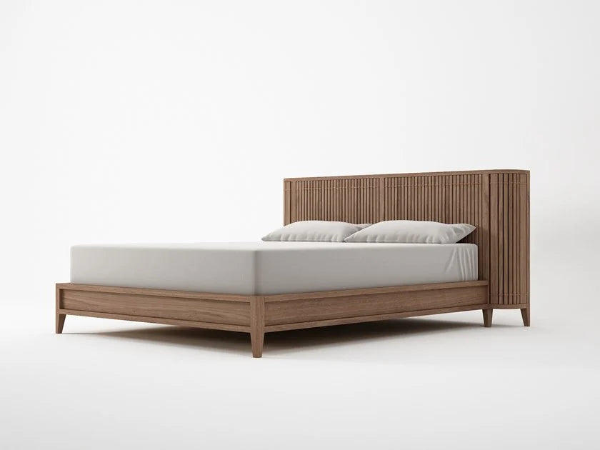 Juniper Designer Fluted Solid Wood Bed With Headboard Storage- All Sizes