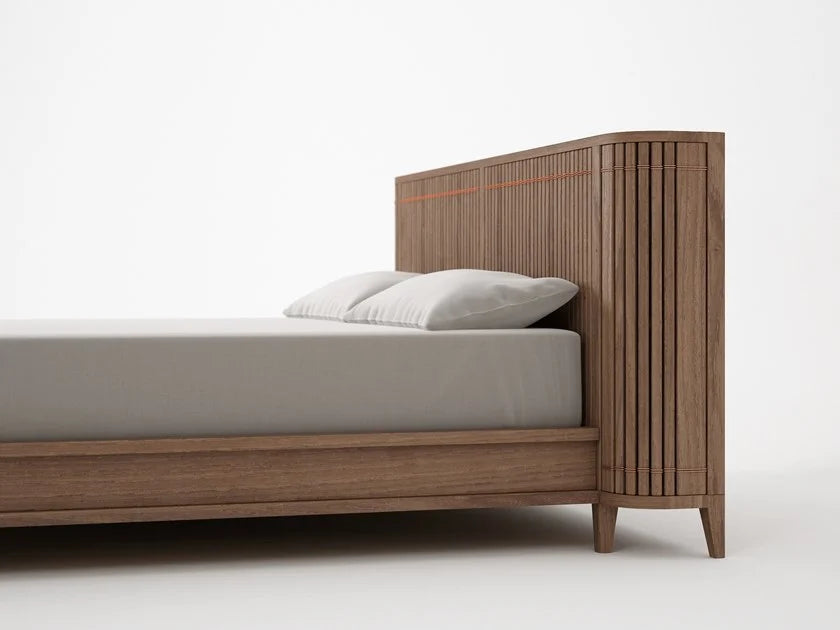 Juniper Designer Fluted Solid Wood Bed With Headboard Storage- All Sizes