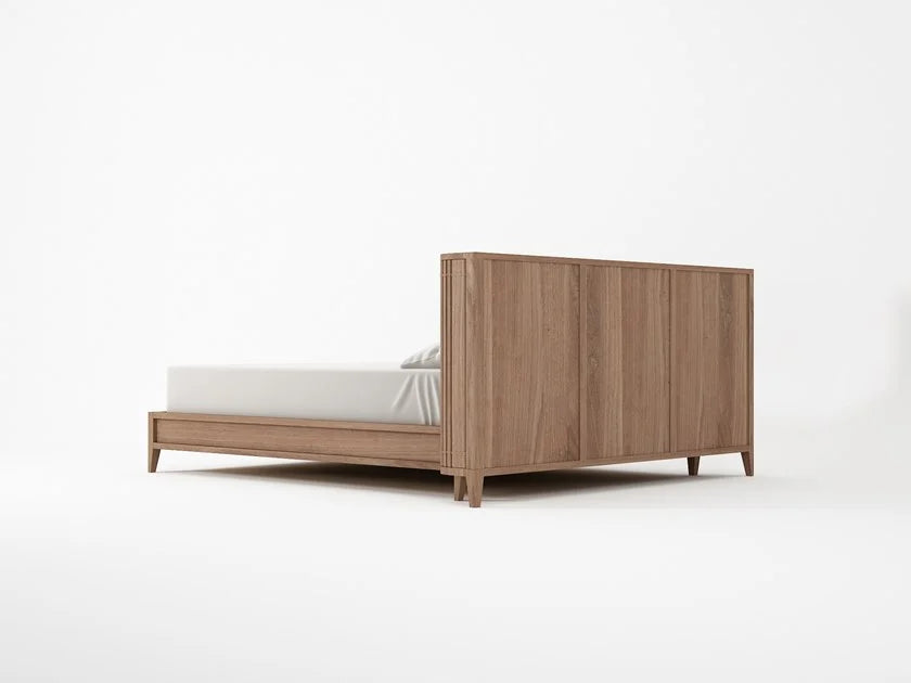 Juniper Designer Fluted Solid Wood Bed With Headboard Storage- All Sizes