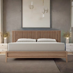 Juniper Designer Fluted Solid Wood Bed With Headboard Storage- All Sizes
