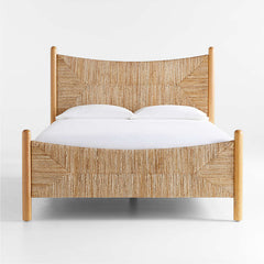 Antalya Modern Solid Wood Rush Woven Bed- All Sizes