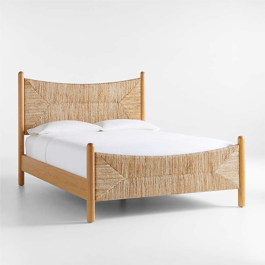 Antalya Modern Solid Wood Rush Woven Bed- All Sizes