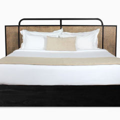 Berlin Solid Wood Rattan Cane Bed In Black Finish - All Sizes