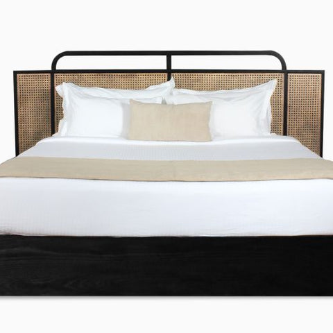 Berlin Solid Wood Rattan Cane Bed In Black Finish - All Sizes