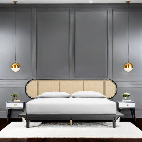 Berlin Solid Acacia Wood Curve Rattan Bed – All Sizes