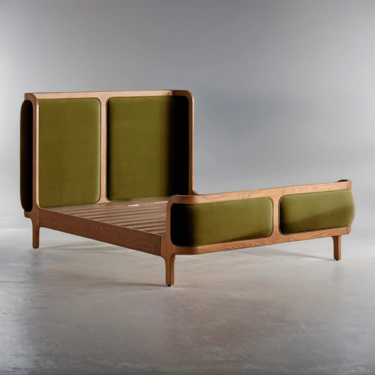 Octa Velvet Olive Upholstered Bed - All Sizes