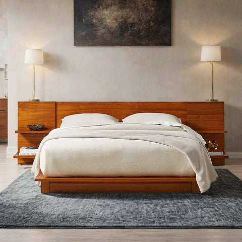 Iris Solid Acacia Wood Bed With Nightstands- All Sizes