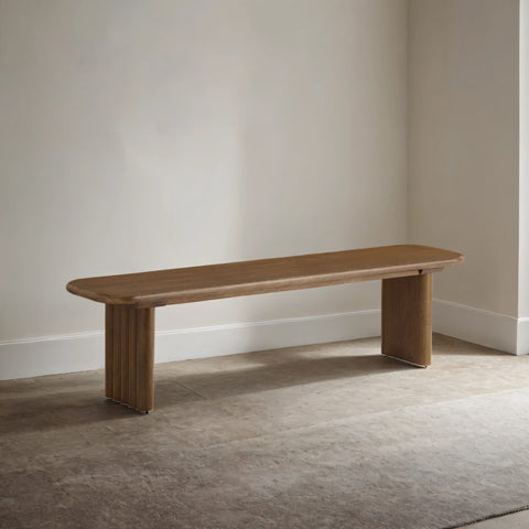 Opal Wooden Fluted Mid-Century Bench