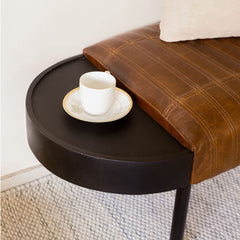 Viola Leather Tufted Bench With Attached Tables