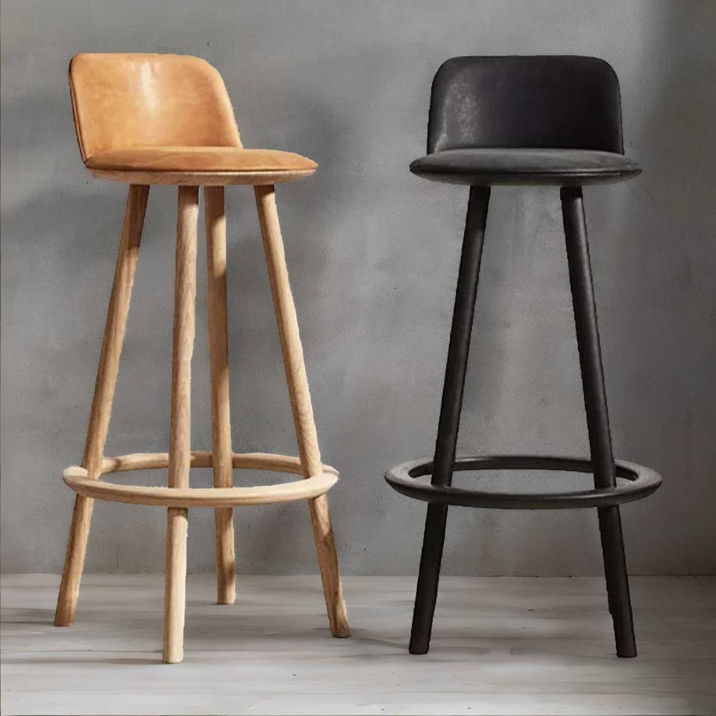 Modern Wooden Bar Chairs with Backs Fabric