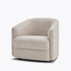 Modern Solid Wood Curved Fabric Lounge Chair