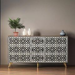 Bone Inlay Floral Sideboard in Black & White