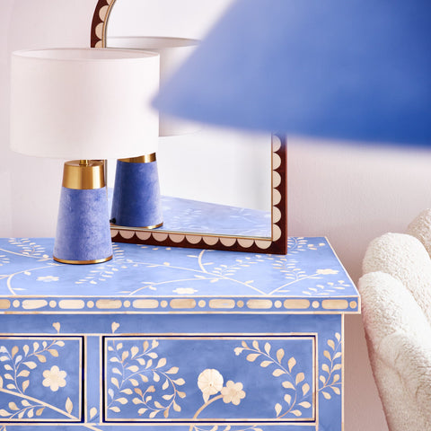 Blue Toki Bone Inlay Chest of 5 Drawers