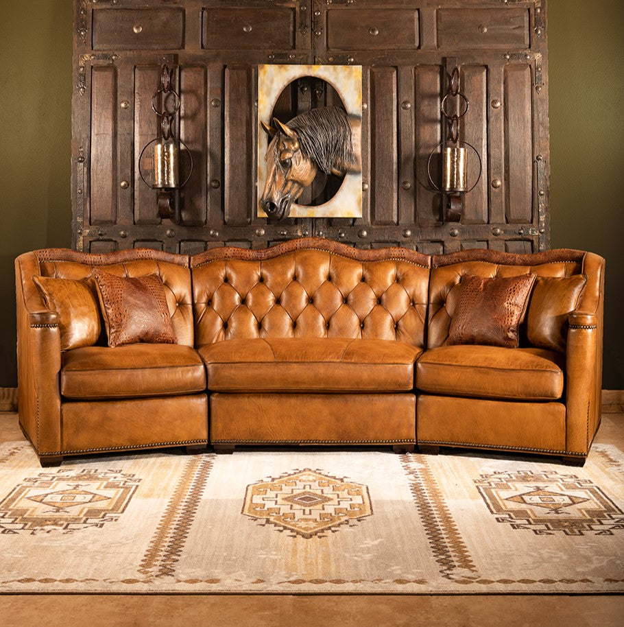 Delhi Leather Sectional Sofa - Color: Honey